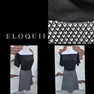 22 Eloquii off shoulder black knit stretch short sleeve dress fit & flare skater